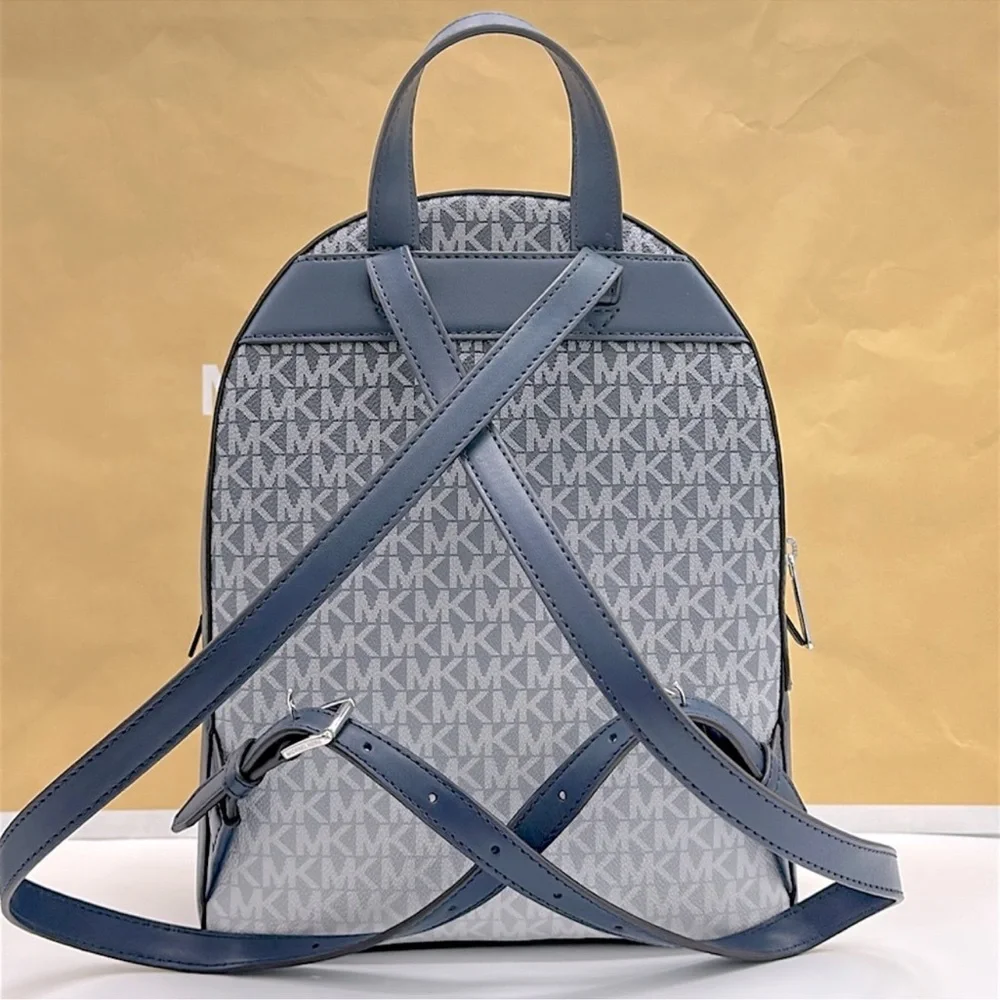 MICHAEL KORS Jaycee Medium Ombré Signature Logo Zip Pocket Backpack Navy NWT